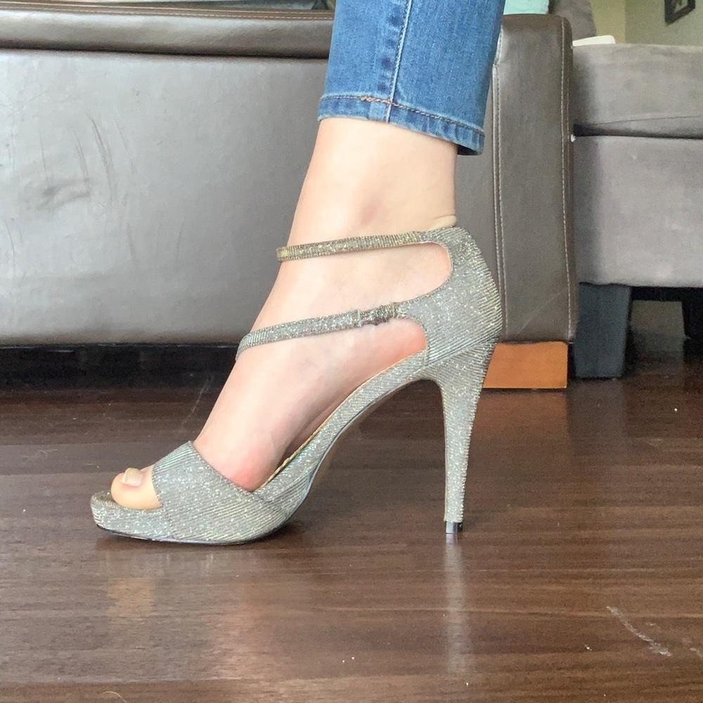 Sole Obsession | Silver Sparkle Strap Open Toe Cinderella Heels